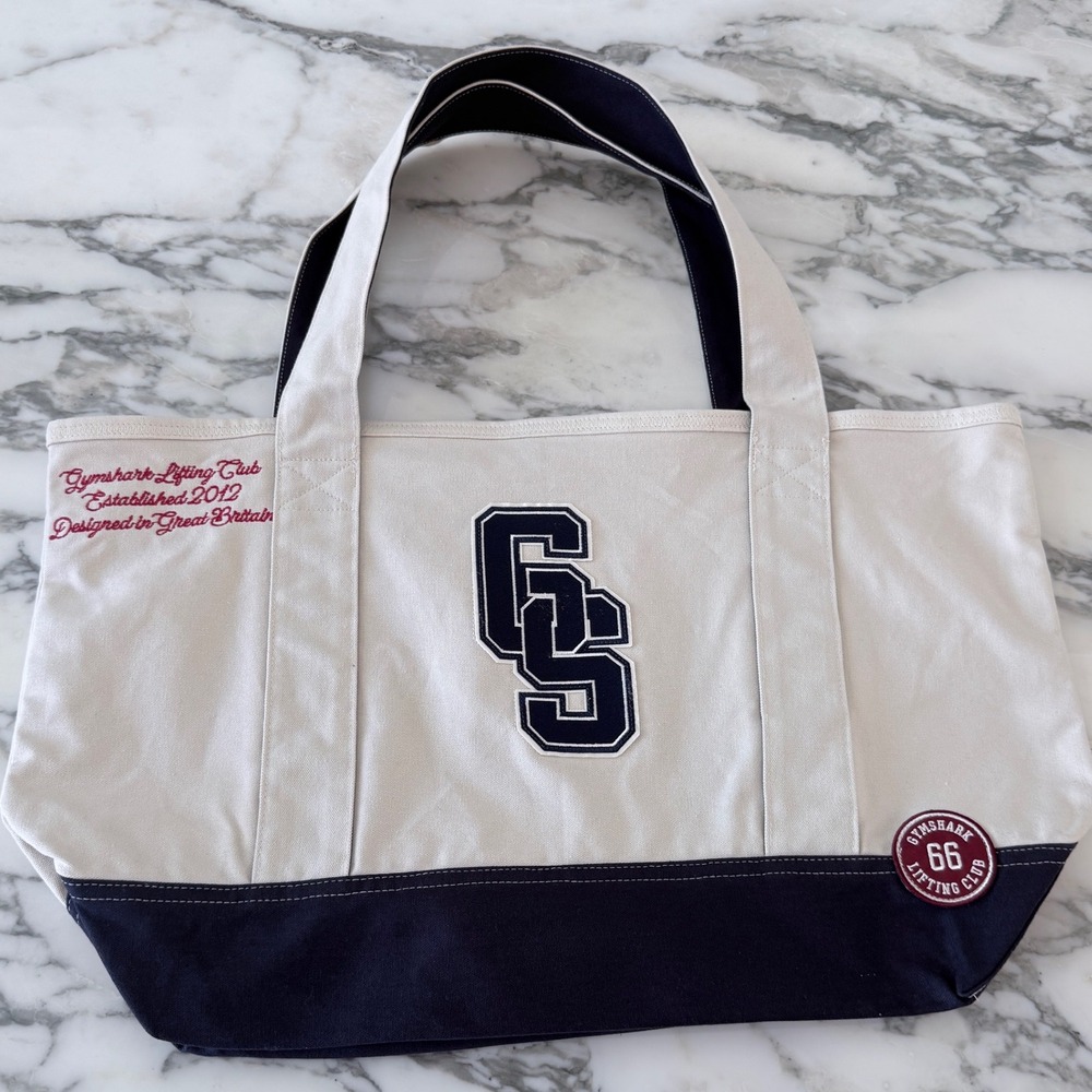Gymshark Lifting Club Canvas Tote Bag Cream Navy Blue Large Gym Travel Bag